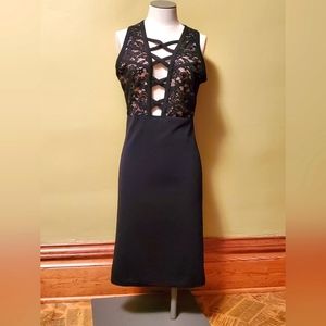 Black lace, sleeveless cocktail dress